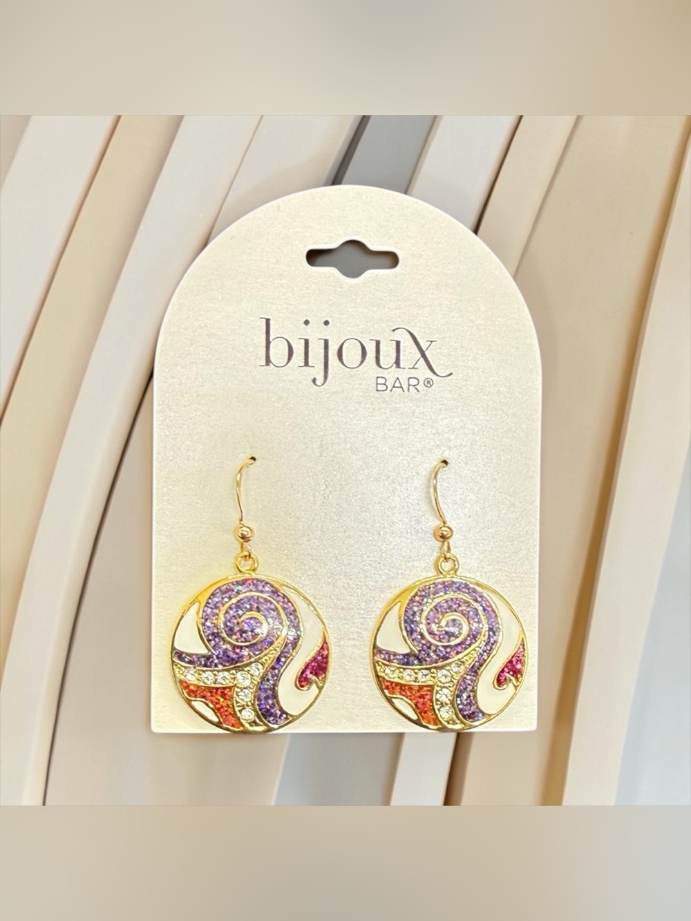 💜♥️BIJOUX BAR💜♥️Boho Chic Gold-Tone Multicolor Swirl Drop Earrings/NWT